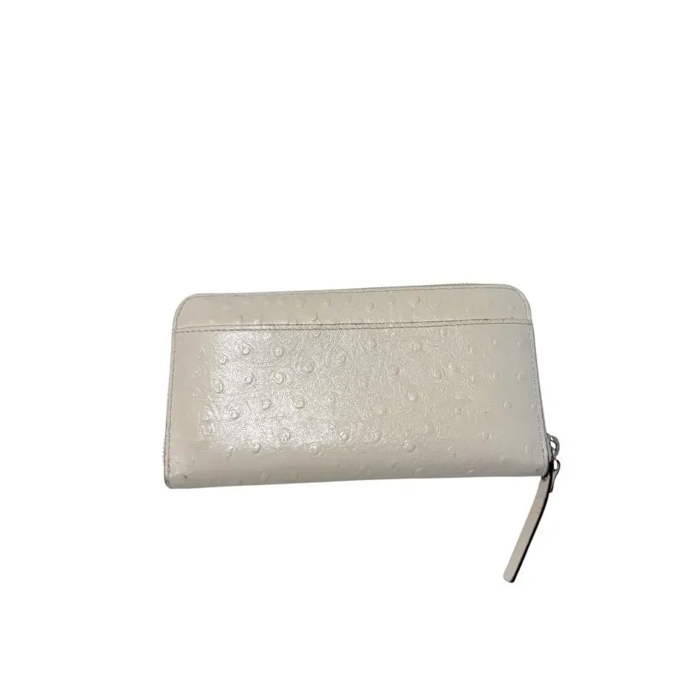 Kate Spade New York Large Continental Wallet Cream Leather Ostrich Embossed